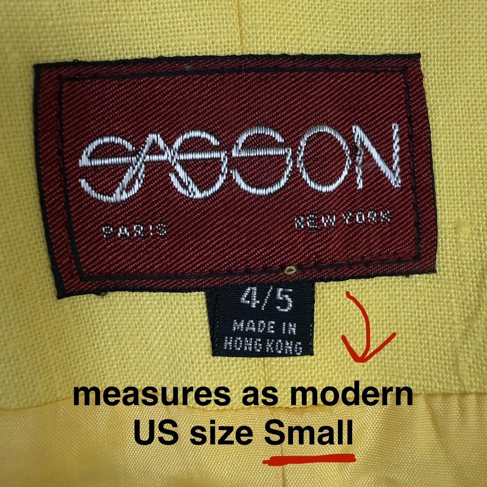 Vintage 80s SASSON Longline Blazer Open Front Bright Yellow Power Dressing Sz S - Picture 5 of 12